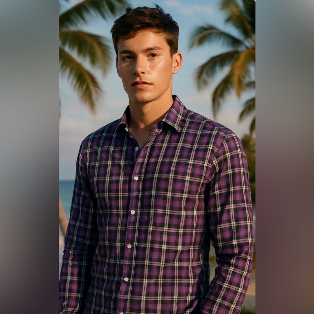 Thomas Dean Men's Purple Checkered Shirt